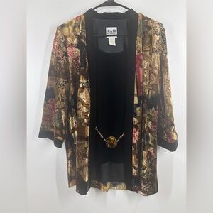 Vintage Paper Tag Tapestry Artsy Boho Oversized Relaxed Velvet Top with Belt 8